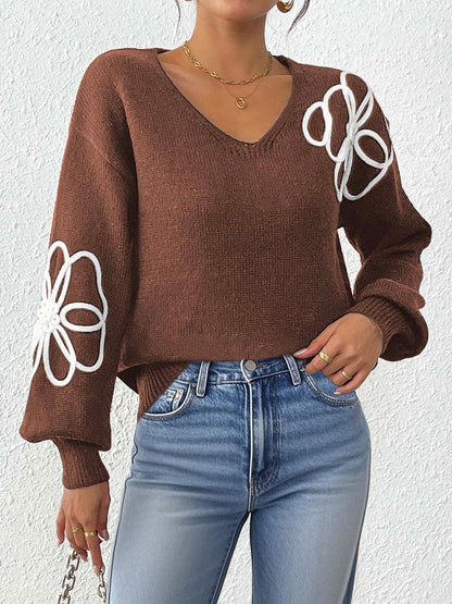 Women Floral Pullover with Embroidered Detail