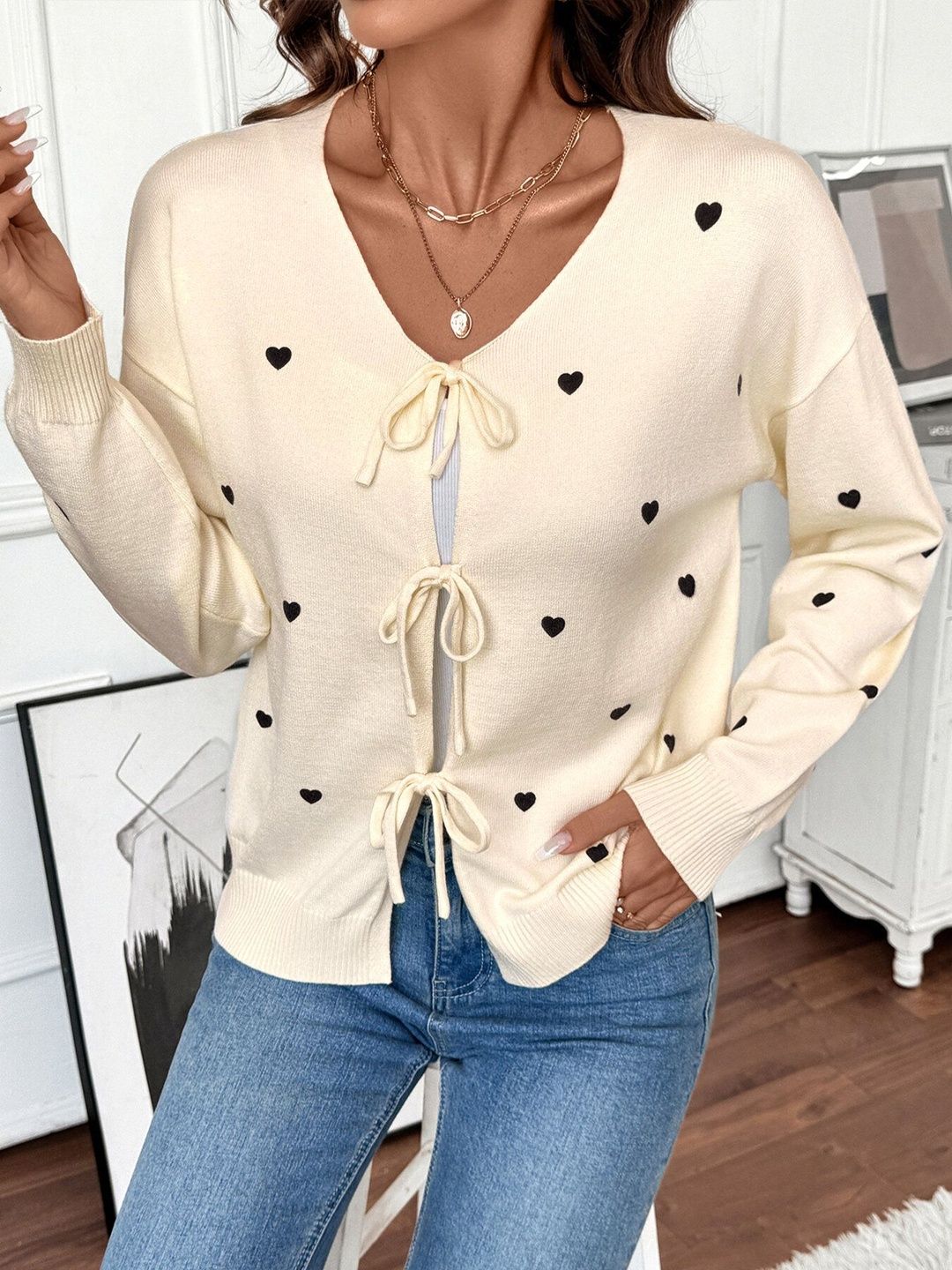 Women's Nowi Women Printed Cardigan Blend Regular Fit