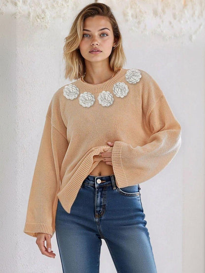 Pullover with Applique Detail in Pink acrylic Style 607 - Nowi Korean Fashion