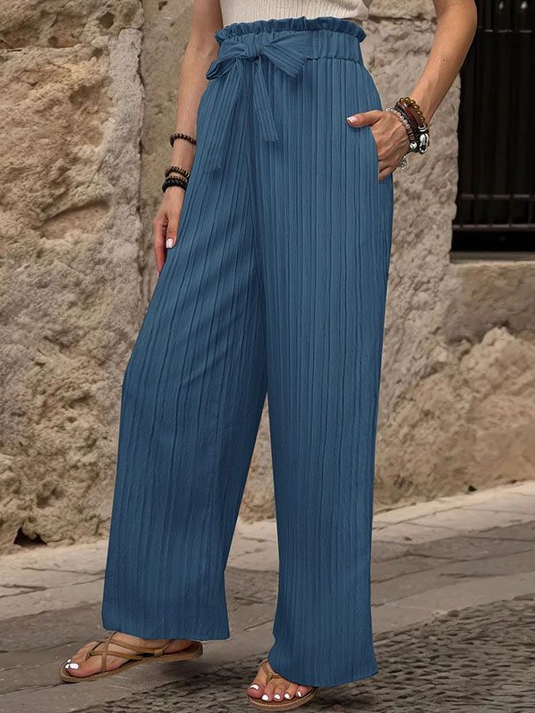 Women Textured High-Rise Non Iron Trousers