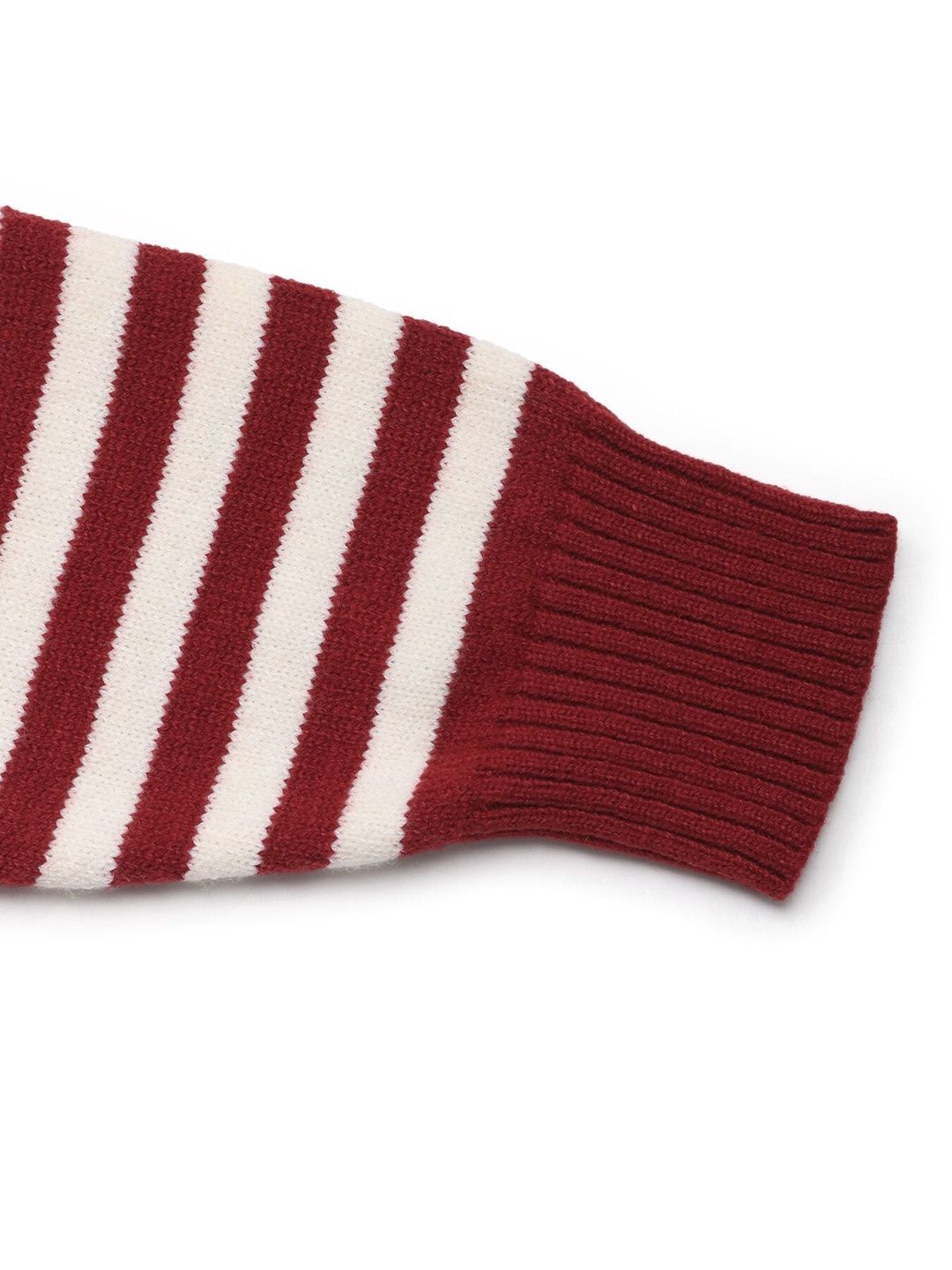 Women's Maroon Striped Pullover Blend Regular Fit