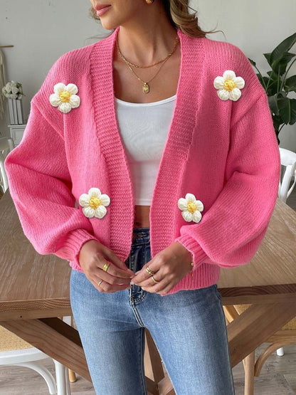Cardigan with Applique Detail in Pink acrylic Style 610 - Nowi Korean Fashion