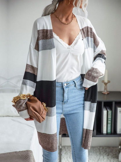 Women's White Colourblocked Cardigan Blend Printed