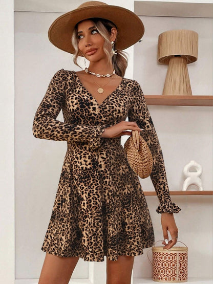 Women's Brown Animal Print Fit & Flare Mini Dress