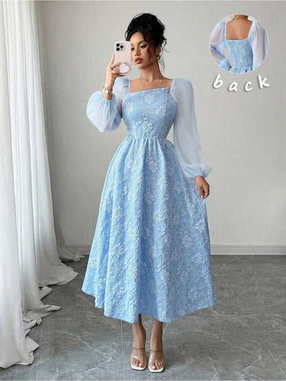 Puff Sleeve Fit & Flare Midi Dress