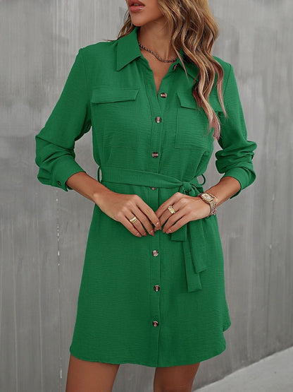 Women's Green Shirt Dress Blend Printed Regular Fit