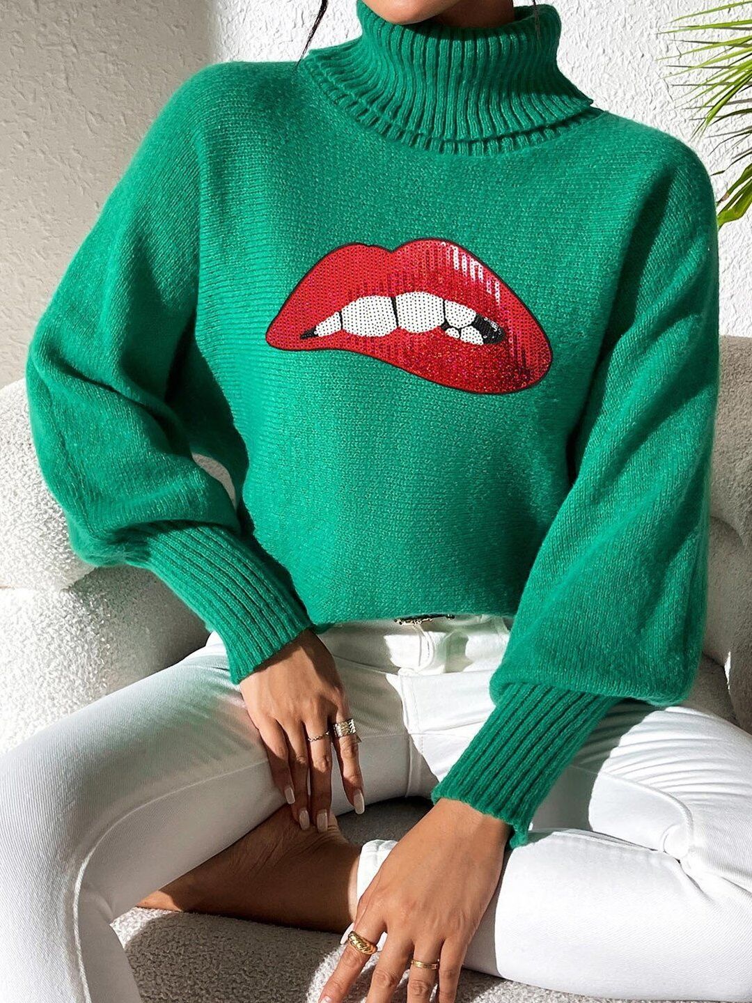 Women Printed Pullover with Embellished Detail