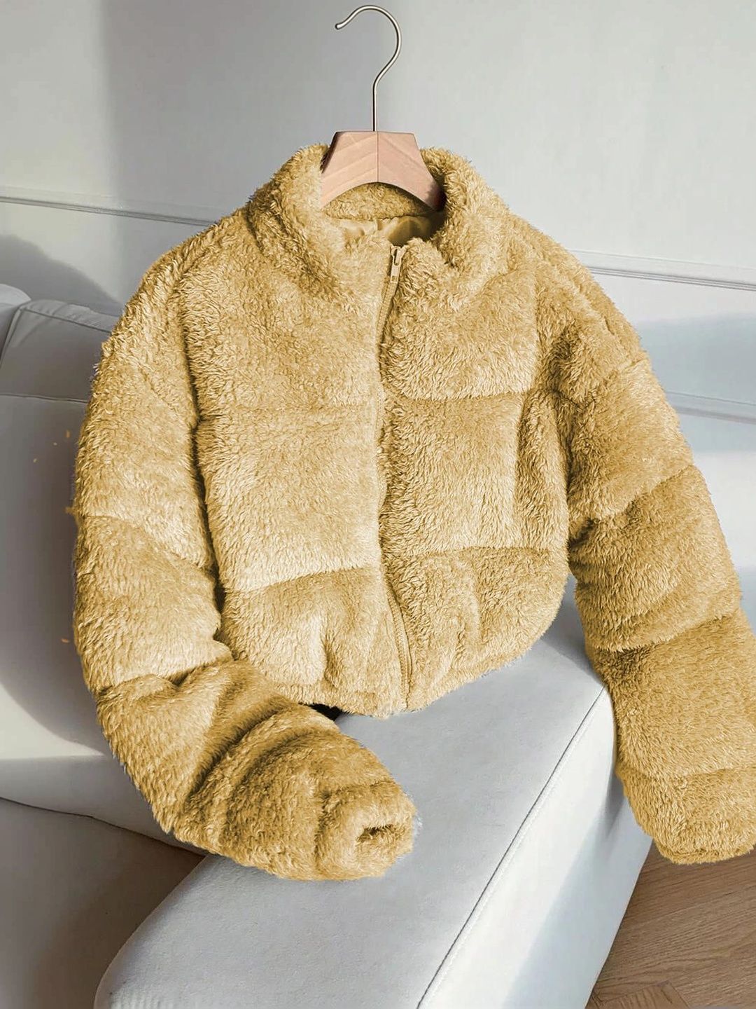 NOWI Women Woollen Lightweight Crop Puffer Jacket