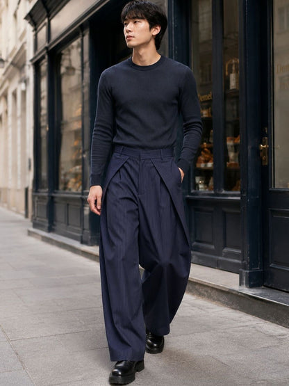 Men Striped Relaxed High-Rise Easy Wash Pleated Trousers