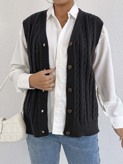 Women Cable Knit Ribbed Sweater Vest