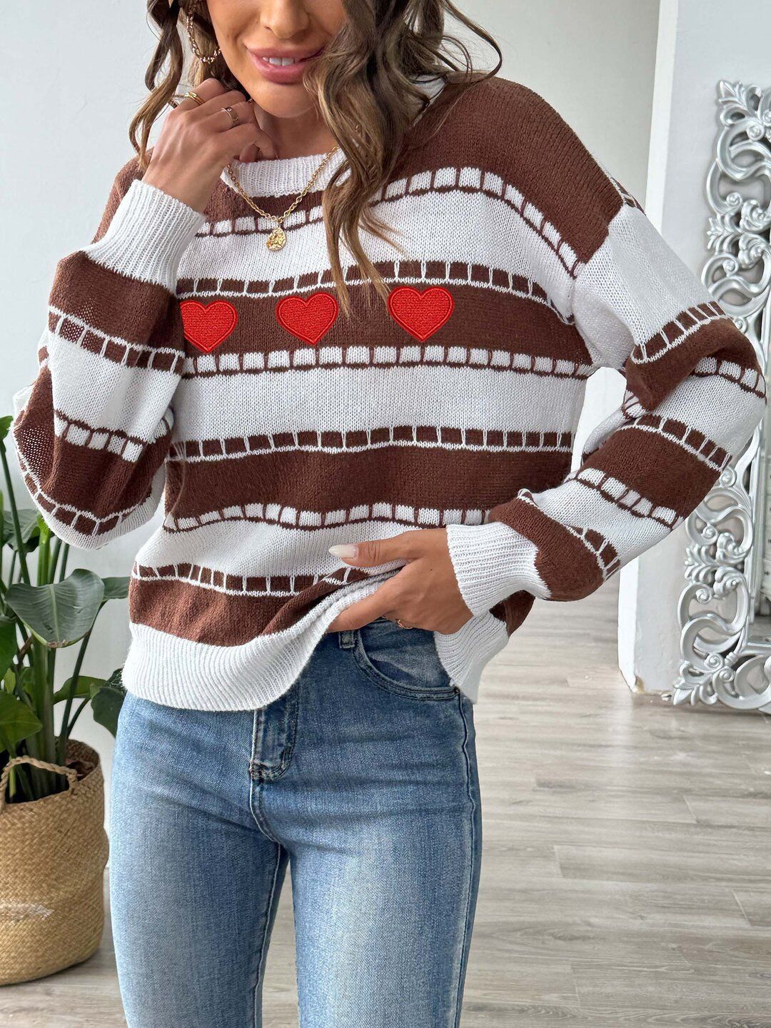 Women Striped Pullover with Embroidered Detail