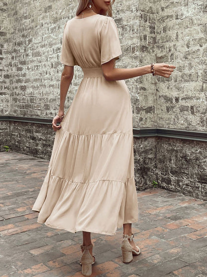 Flared Sleeve A-Line Midi Dress