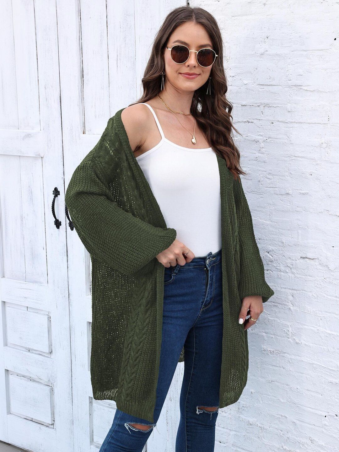Longline Shrug in Green acrylic - Nowi Korean Fashion