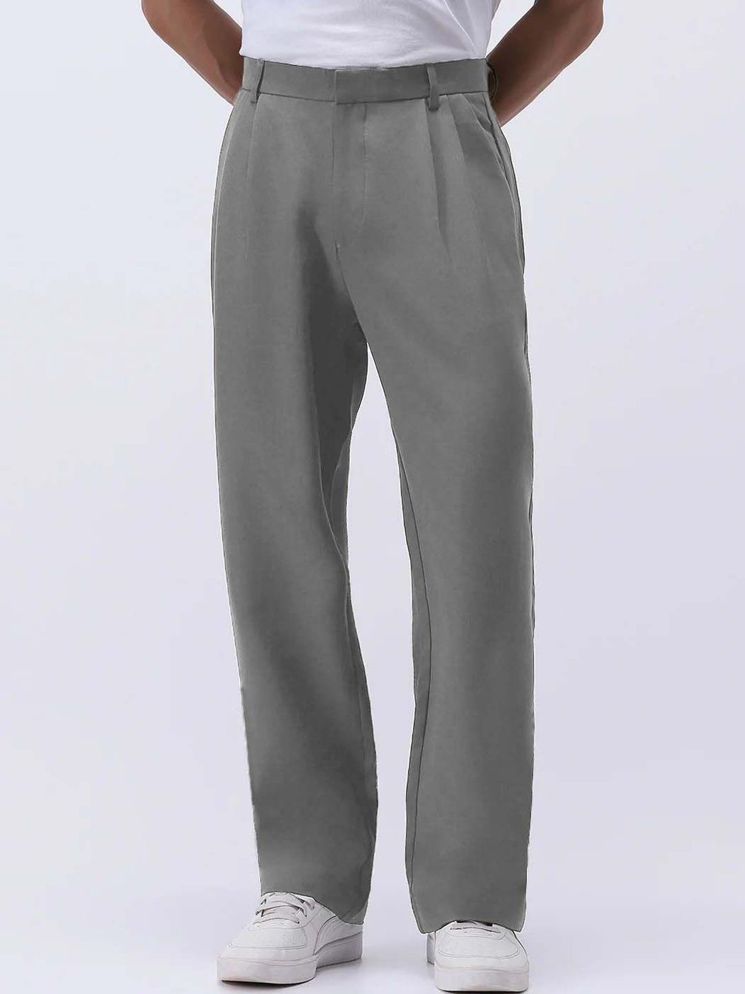 Men Straight Fit Wrinkle Free Pleated Trousers