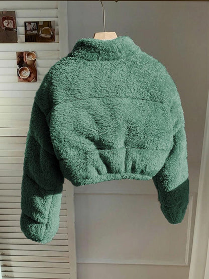 NOWI Women Woollen Crop Puffer Jacket