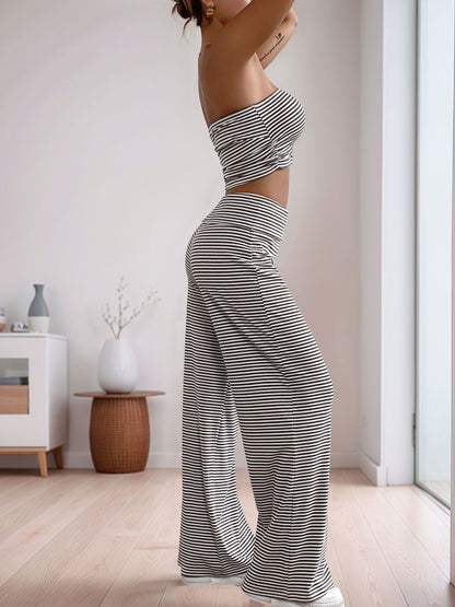 Striped Off-Shoulder Top & Palazzos Co-Ords