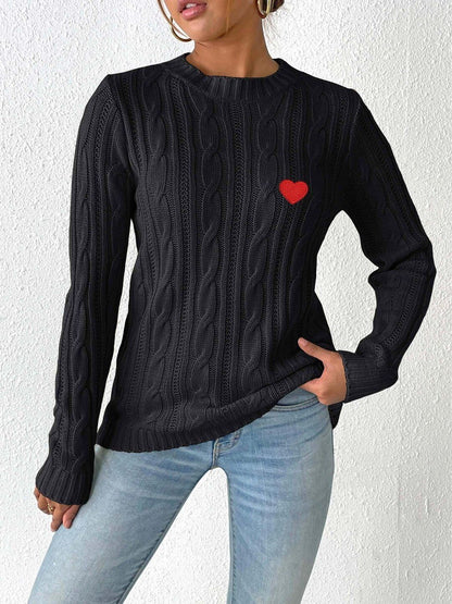 Women Cable Knit Pullover with Embroidered Detail