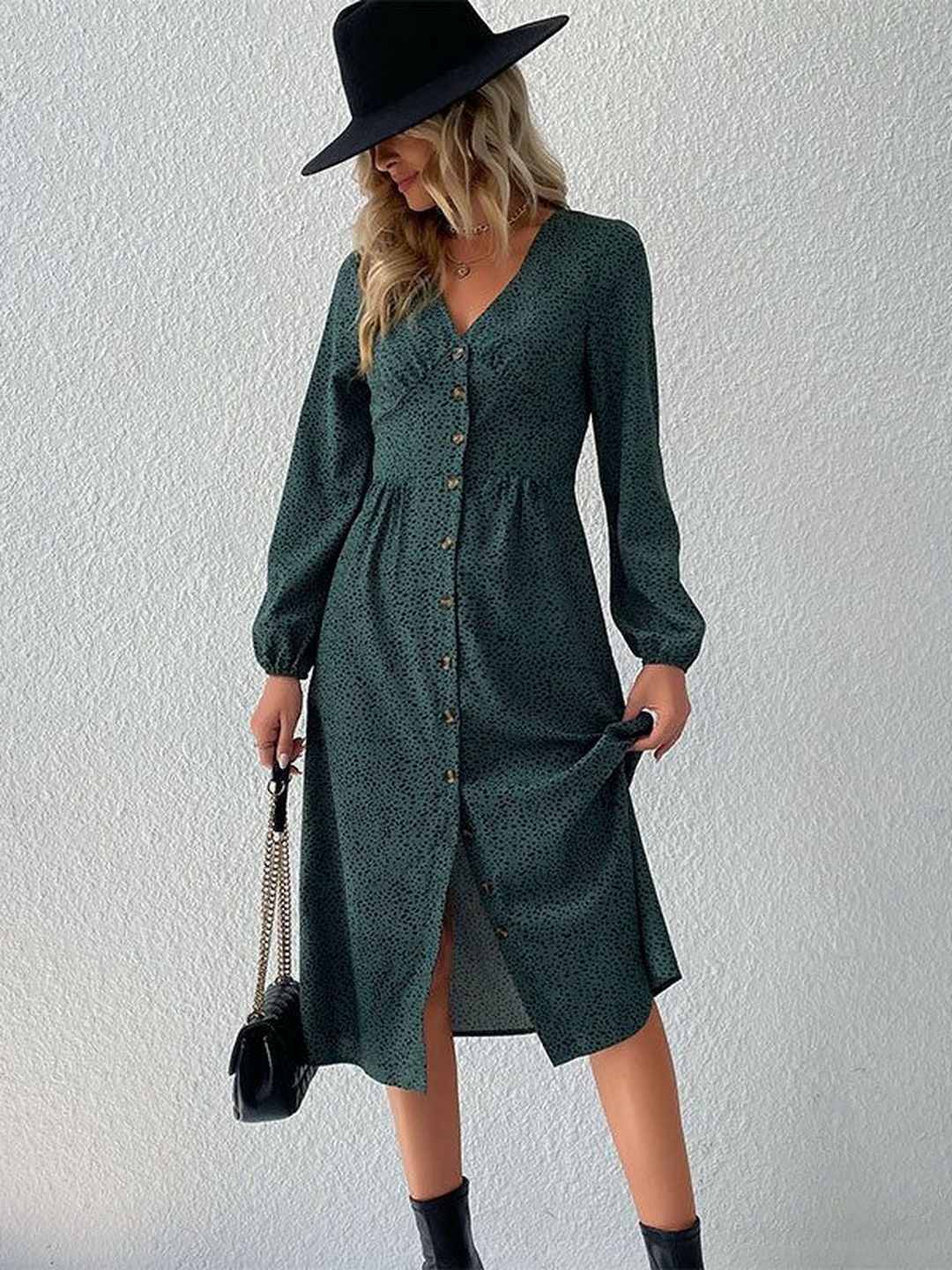 Women's Elegant Green Button-Up Dress