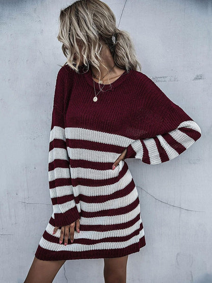 Women's Maroon Striped Pullover Blend Regular Fit