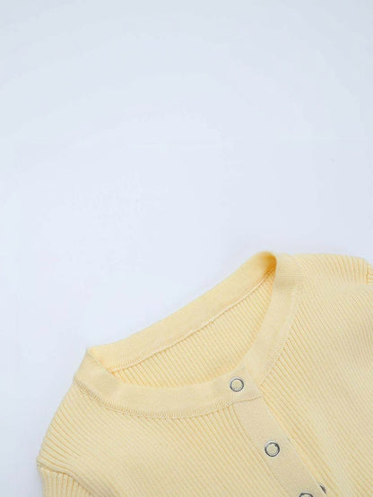 Yellow Ribbed Round Neck Casual Top