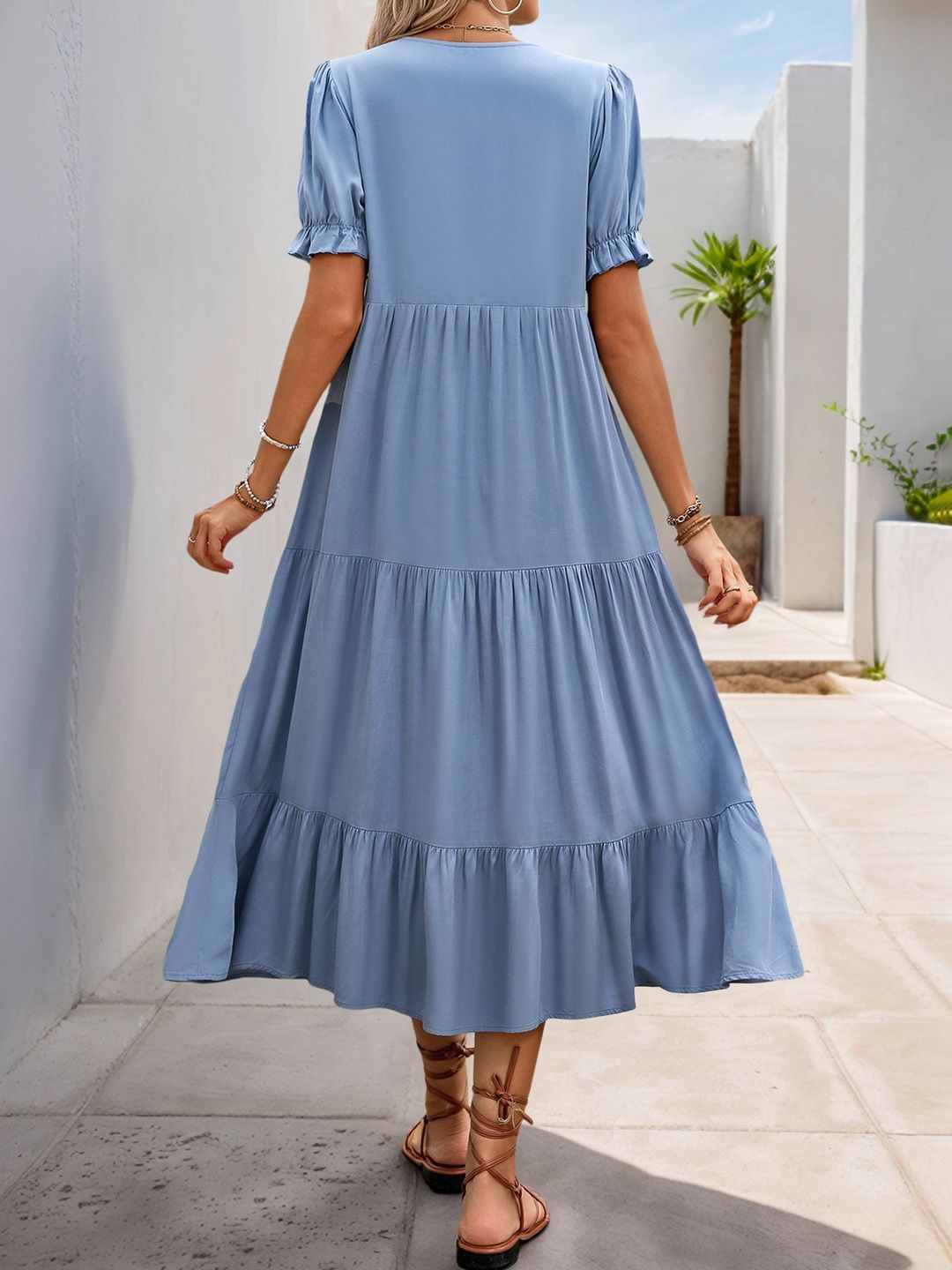 Puff Sleeve Fit & Flare Midi Dress