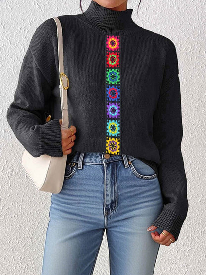 Women Colourblocked Pullover with Embroidered Detail