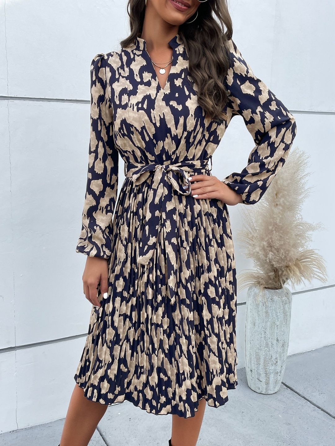Women's Grey Nowi Print Fit & Flare Midi Dress