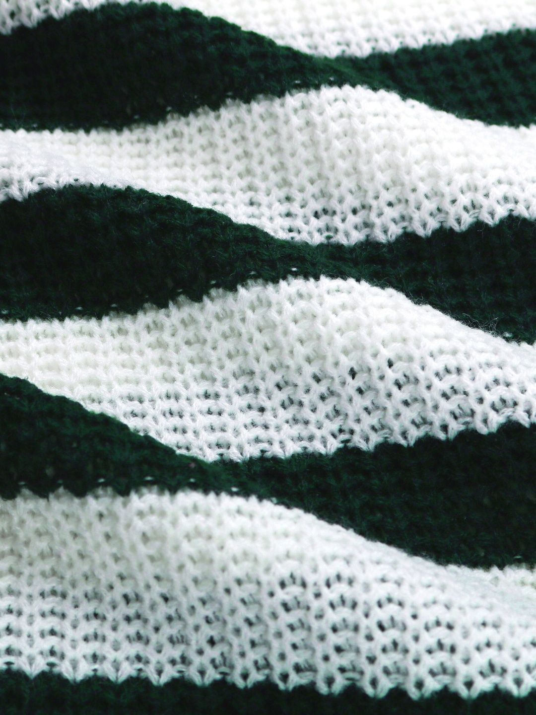 Women's Green Striped Pullover Blend Regular Fit
