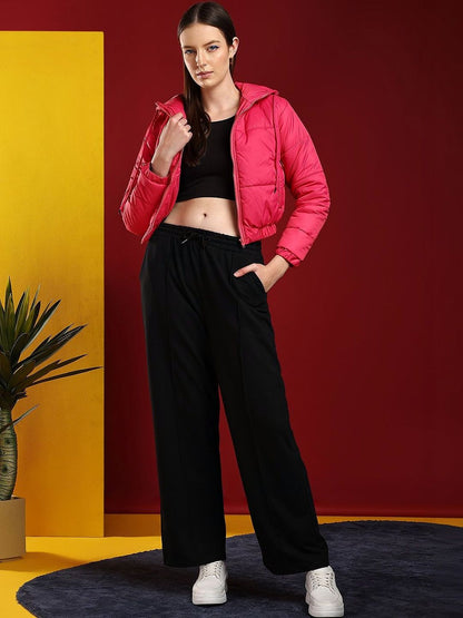 Solid Lightweight Crop Puffer Jacket in Pink polyester - Nowi Korean Fashion