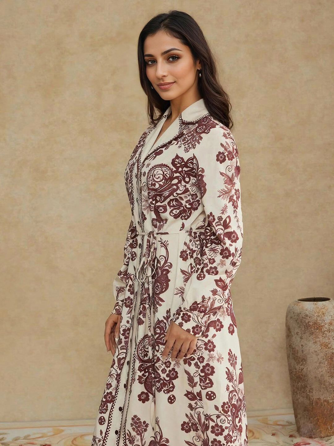 Floral Print Shirt Maxi Dress