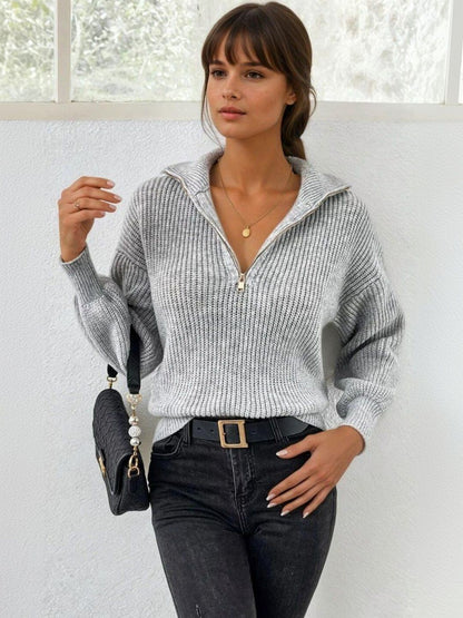 Ribbed Pullover in Grey acrylic Style 747 - Nowi Korean Fashion