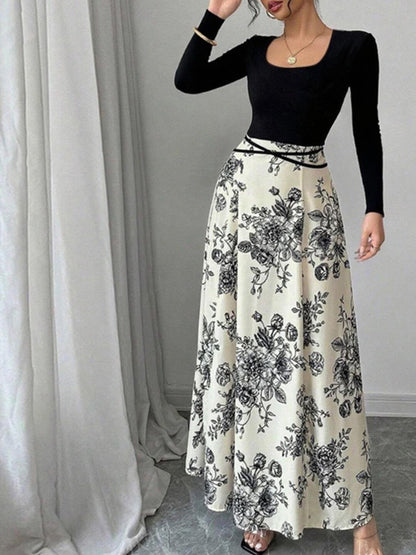 Floral Print A-Line Maxi Dress
