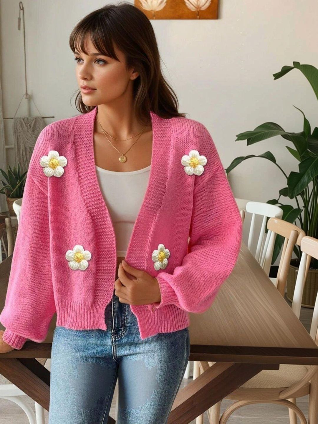Women Cardigan with Applique Detail