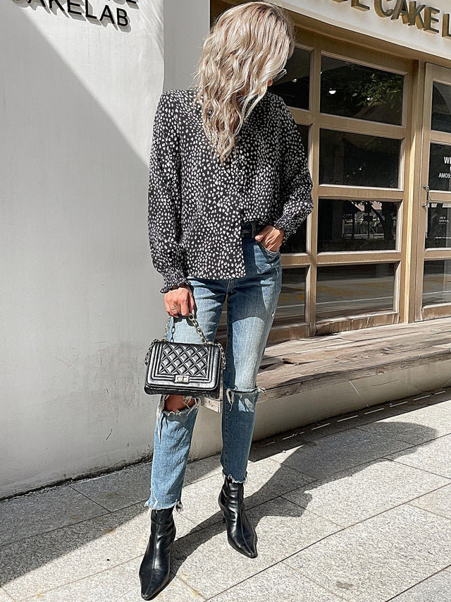 Printed Casual Shirt in Black Cotton - Nowi Korean Fashion