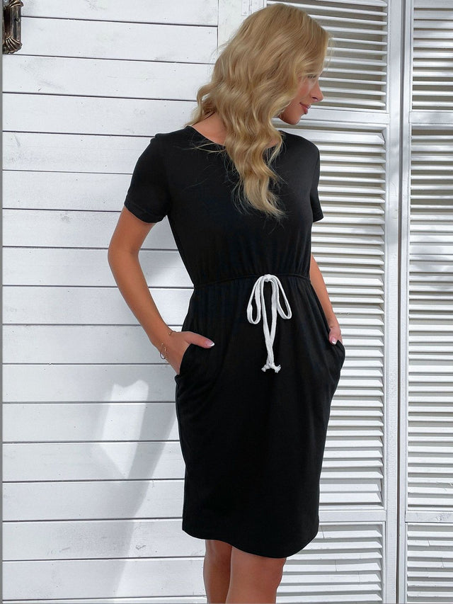 T-shirt Dress in Black cotton - Nowi Korean Fashion