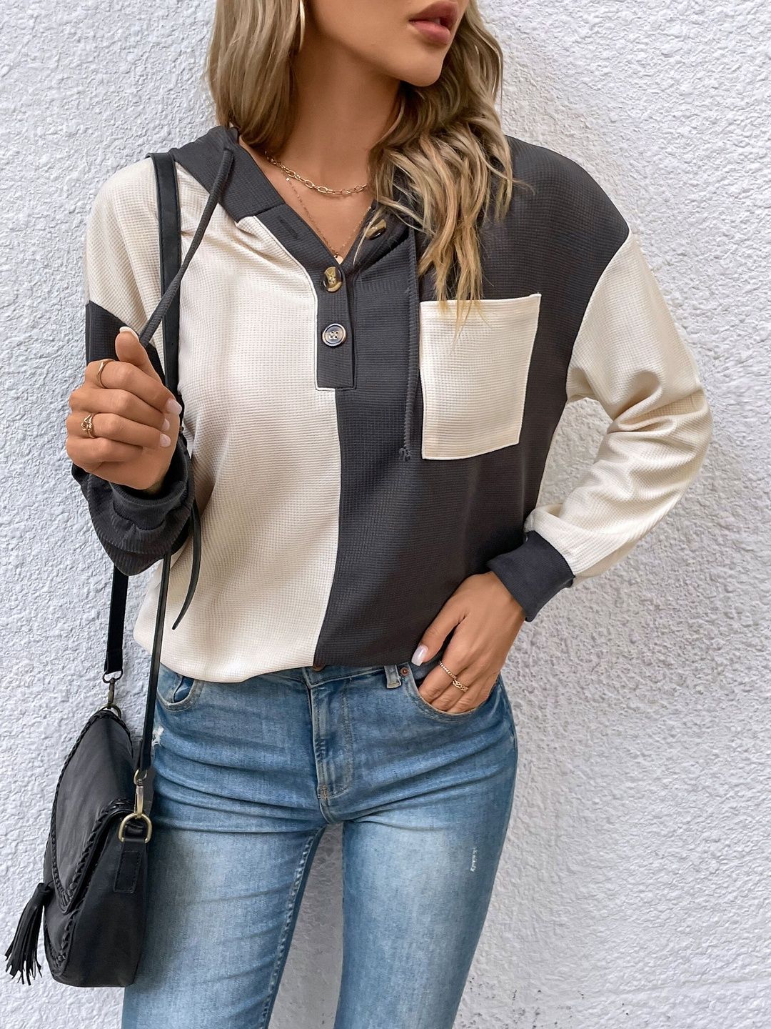 Women Colourblocked Hooded Sweatshirt