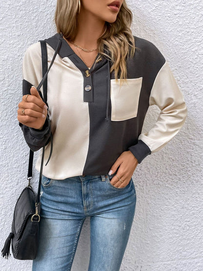 Women Colourblocked Hooded Sweatshirt
