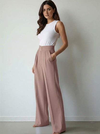 Women Straight Fit High-Rise Wrinkle Free Pleated Trousers