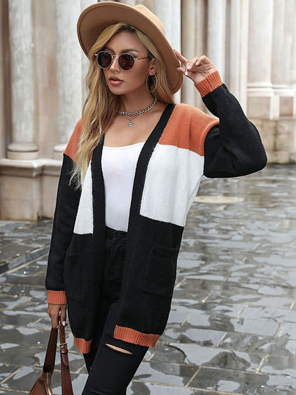 Women's Black Colourblocked Cardigan Blend Printed