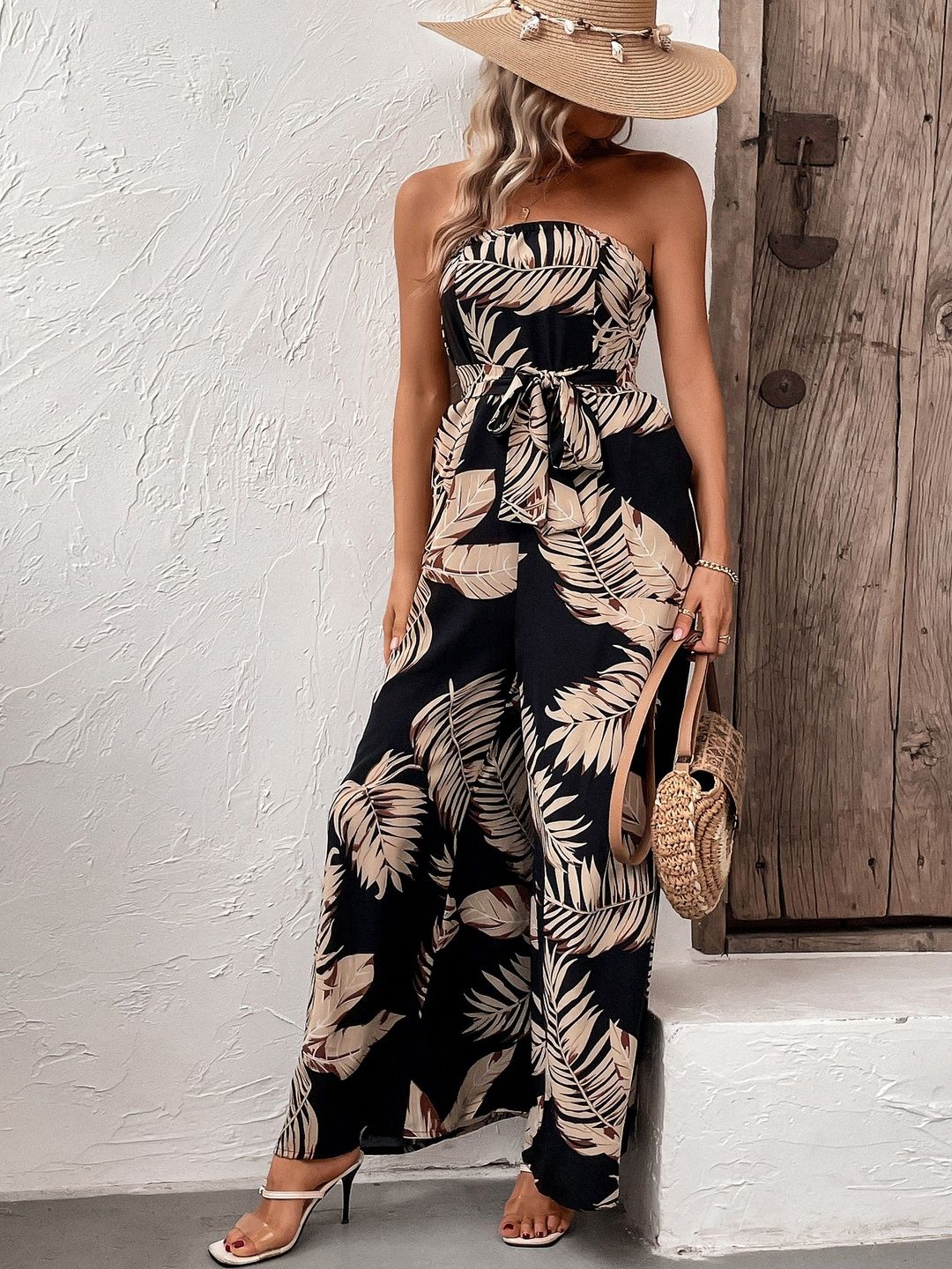 Strapless Printed Culotte Jumpsuit