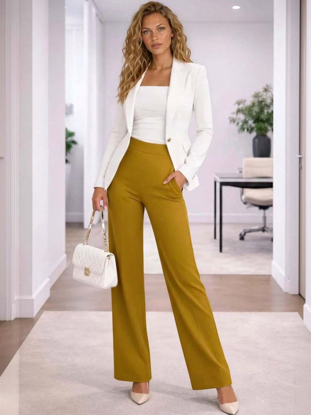 Versatile Straight Fit Pants Workwear Trousers in Brown polyester - Nowi Korean Fashion