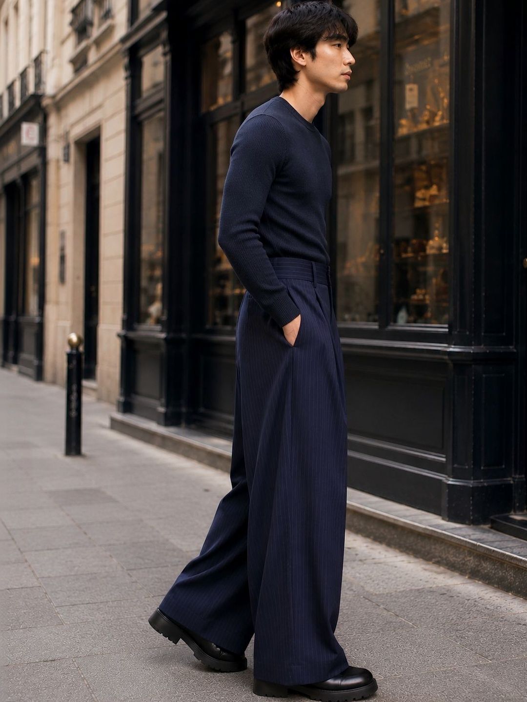 Men Striped Relaxed High-Rise Easy Wash Pleated Trousers