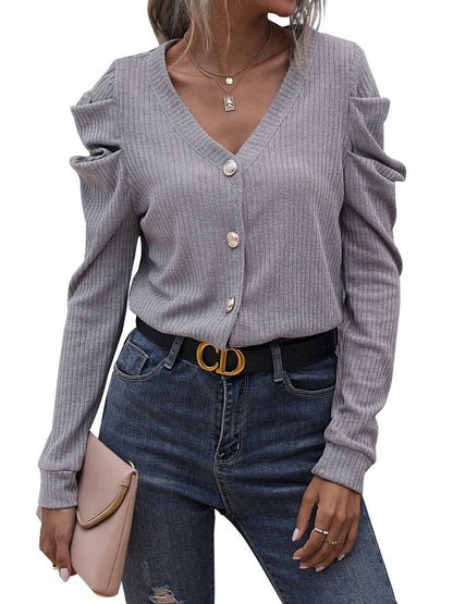 Women's Grey Ribbed Cardigan Blend Printed Regular Fit