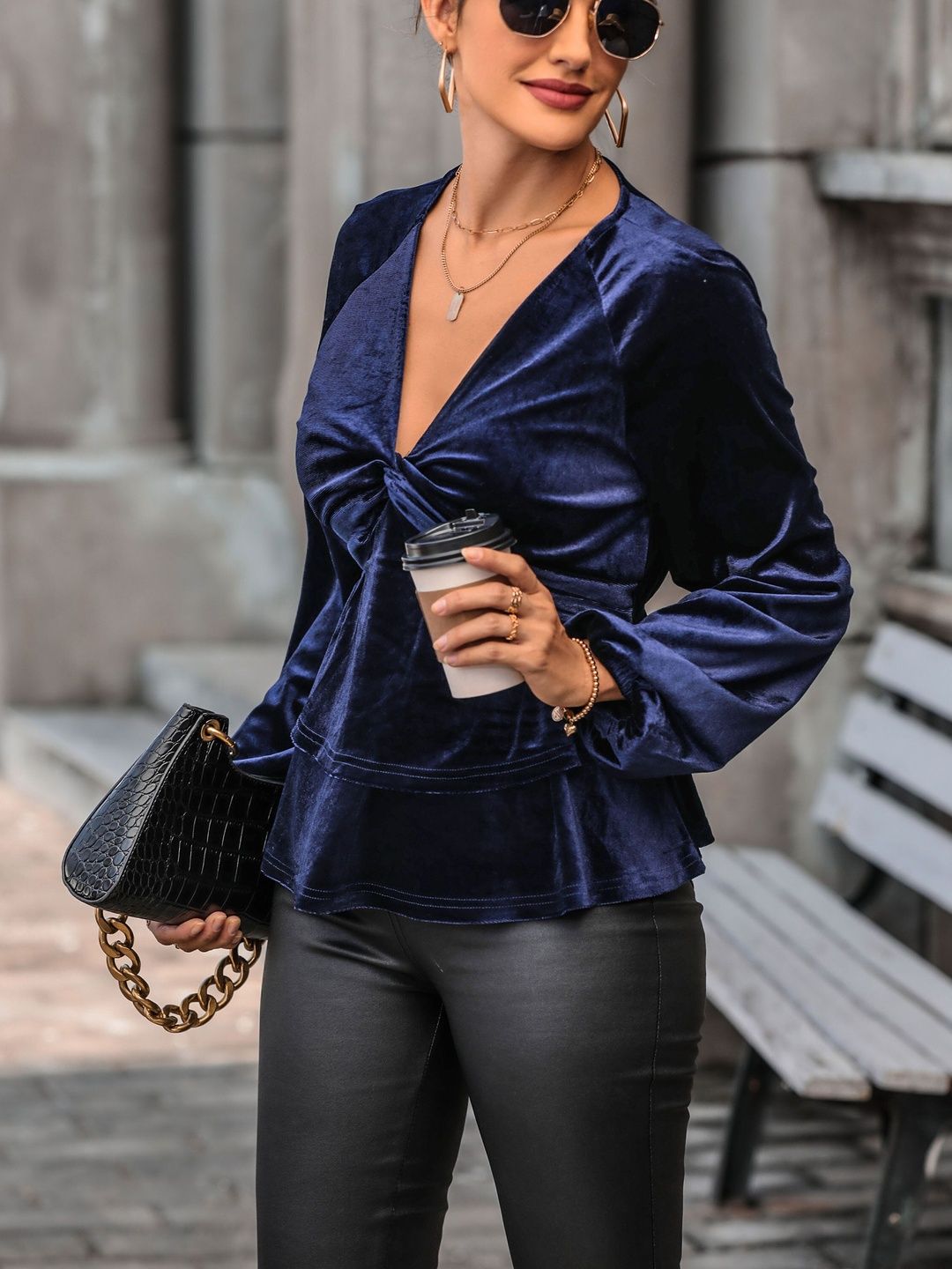Women's Blue Nowi Peplum Top
