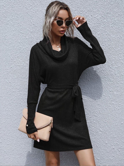 Cowl Neck Dress in Black - Nowi Korean Fashion