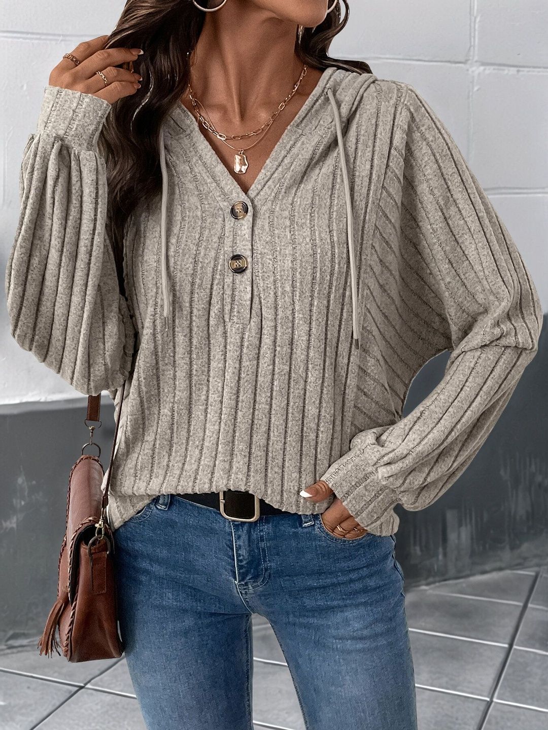Hooded Sweatshirt in Grey Cotton - Nowi Korean Fashion
