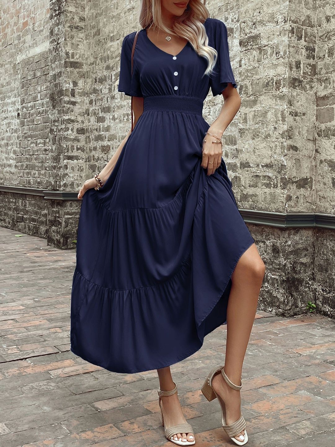 Flutter Sleeve A-Line Maxi Dress