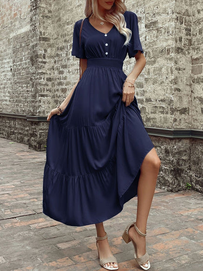Flutter Sleeve A-Line Maxi Dress