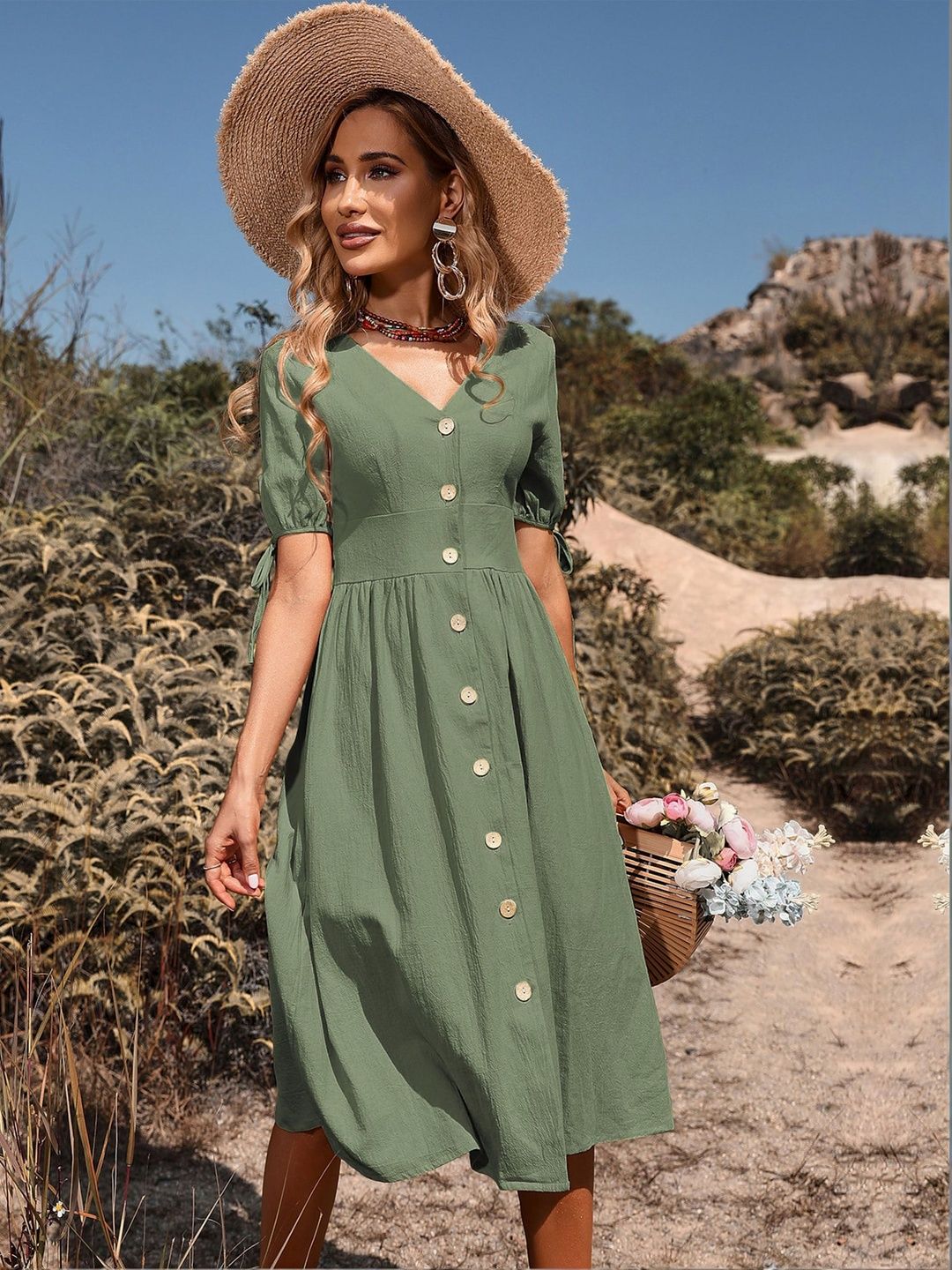 Fit & Flare Midi Dress Style 257 - Nowi Korean Fashion