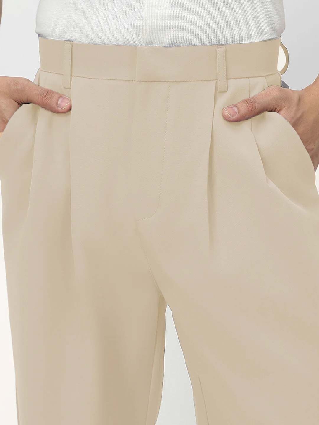 Men Straight Fit Wrinkle Free Pleated Trousers